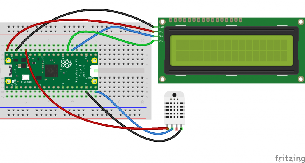 Raumluft-Anzeige - Schaltung DHT22 und LCD-Display
